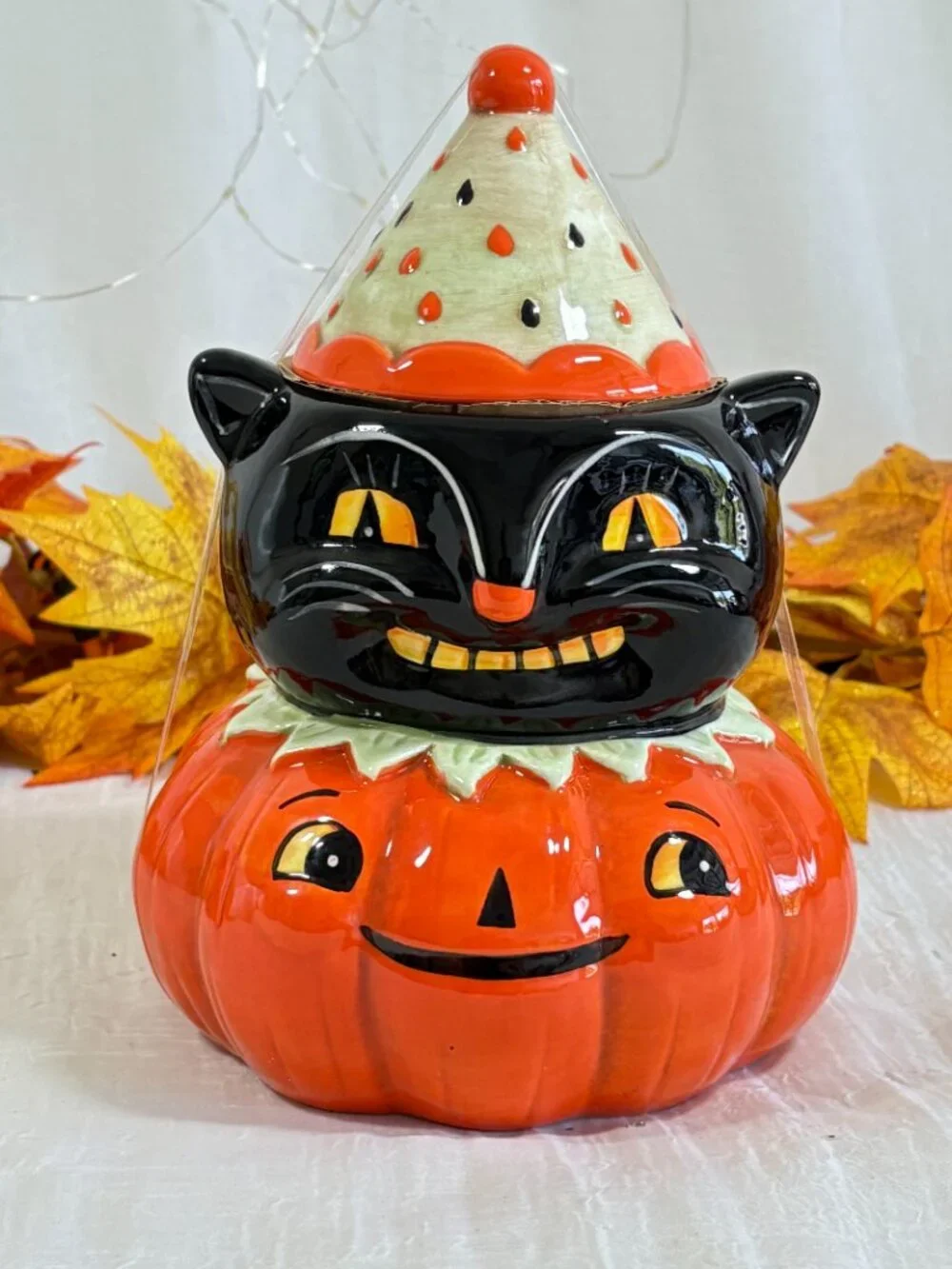 Whimsical Johanna Parker Halloween Cat Pumpkin 9” Cookie Jar 2026 Transpac New